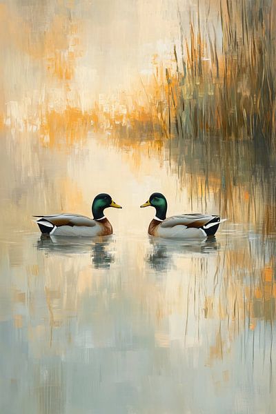 Twee eenden op vijver van Imperial Art House