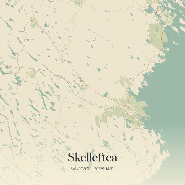 Alte Karte von Skellefteå, Schweden. von Ortsdrucke