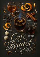 Café Brûlot Poster - Feurig gewürzter Brandy-Kaffee-Cocktail