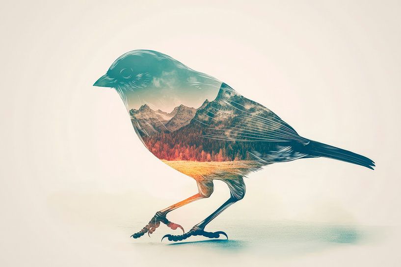 Vogel mit Landschaft von Poster Art Shop