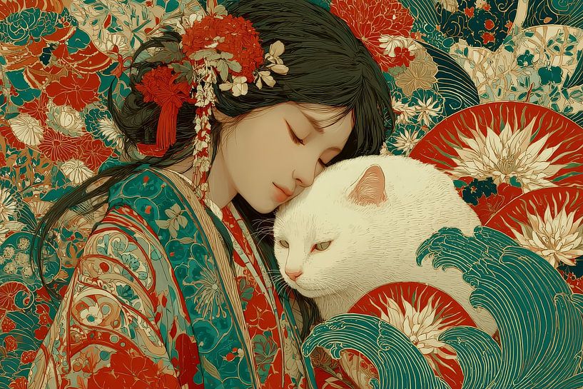 Frau mit Haustier Japan von Egon Zitter