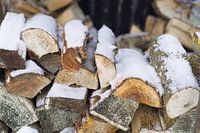 Haardhout in de sneeuw