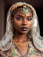 Porträt eines jungen dunkelhäutigen Mädchens in einer Tracht.