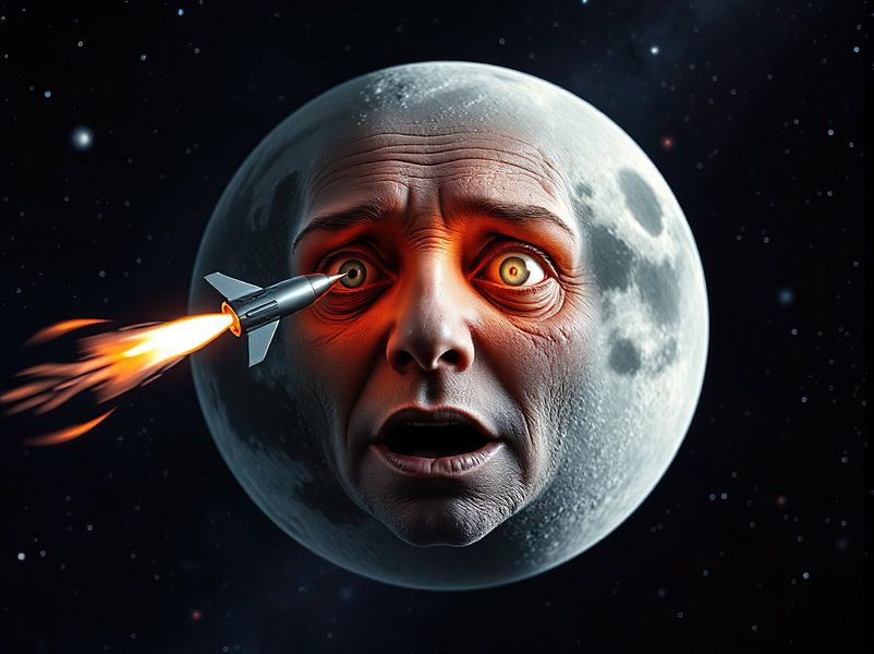La lune choquée : Une collision cosmique par Retrotimes