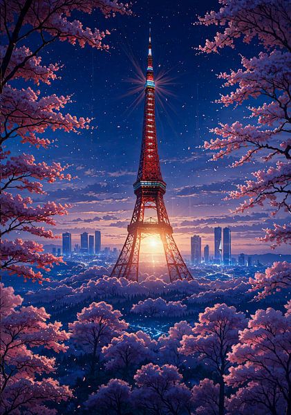 Tokyo Tower Cherry Blossom Sakura Cityscape Japan by Ruzerin