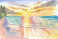 Tropical sunset in quiet bay in Hawaii