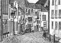 Drawing of a street in the centre of Deventer