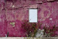 Fond de couleur vive d'un mur violet et usé par les intempéries avec fenêtre