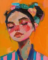 Dreamy Porträt der Frau mit Orange Hintergrund