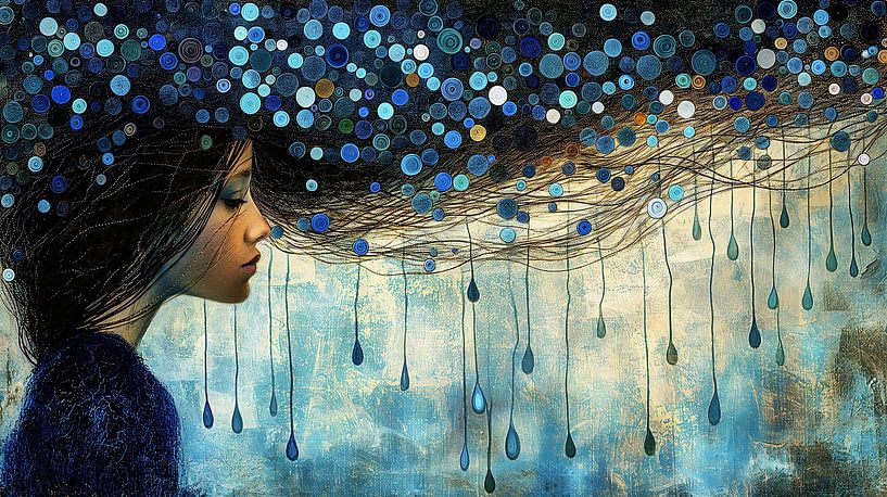 Frau mit  tropfenden blauen Gedanken von Frank Heinz