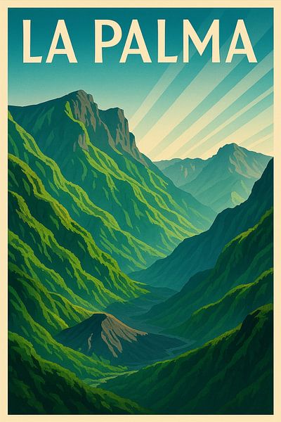 La Palma Art Deco Berglandschaft Poster von Travel Shop
