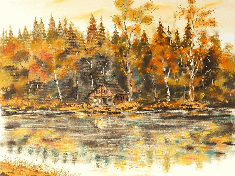 Hütte am See: Ein Moment des Herbstes von Artistic
