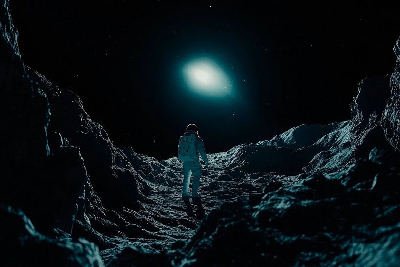 Astronaute sur la lune la nuit par Poster Art Shop