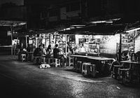 Street food in Bangkok in black and white