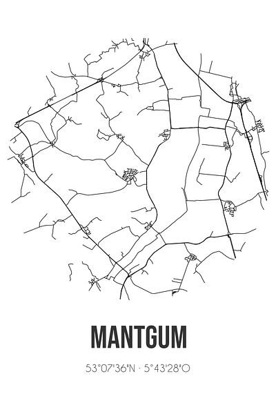Mantgum (Fryslan) | Karte | Schwarz und weiß von Ortsdrucke