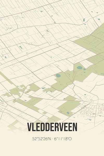 Carte ancienne de Vledderveen (Drenthe) par Affiches de lieux