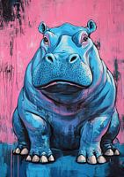 Humorvolles blaues Nilpferd-Gemälde