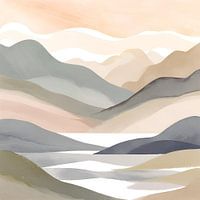 Beige und Grau Berge Aquarell Naturmalerei