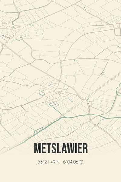 Alte Karte von Metslawier (Fryslan) von Ortsdrucke