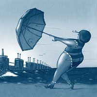 Dicke Frau bei Sturm