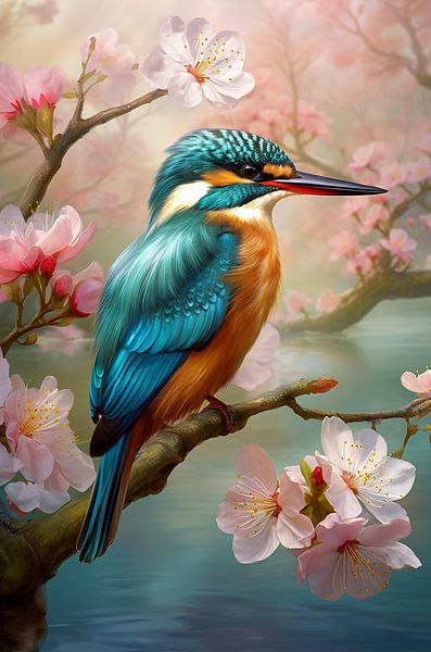 Eisvogel mit Blüte von Brigitta Meijer