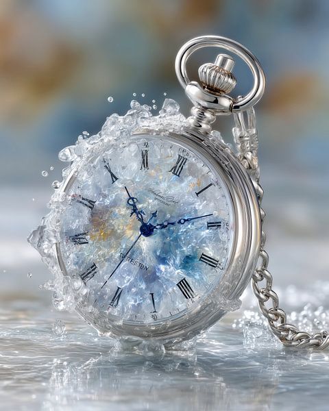 Time Frozen Pocket Watch In Ice Detailed Wall Art by Beeld Creaties Ed Steenhoek | Photography and Artificial Images