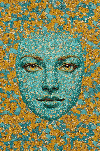 Portrait abstrait en bleu et or par Art & Soul Creations