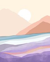 Gelassene Berglandschaft in Pastelltönen, beruhigendes Kunstwerk für stilvolle Innenräume