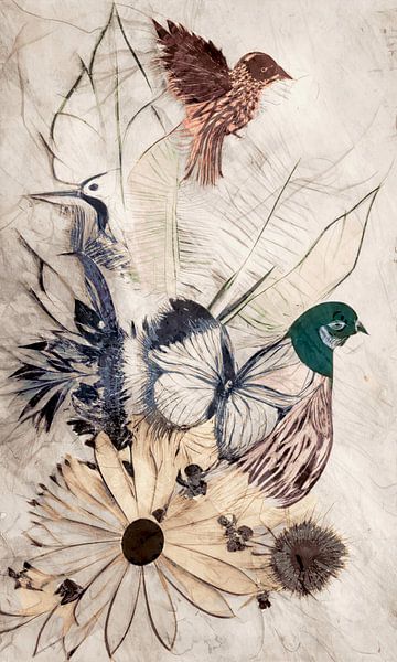 Elegant flight of nature: a vintage collage wall art piece by Studio Mirabelle