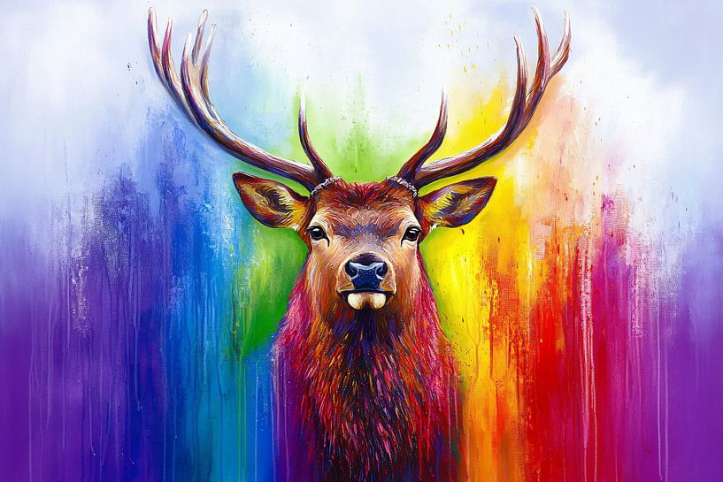 Cerf coloré peignant l'arc-en-ciel par Imperial Art House