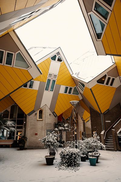 Des maisons en cube dans la neige par Paul Poot