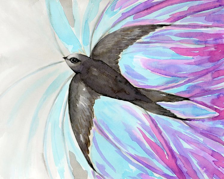 Avian swift. Dynamic watercolor by Bianca Wisseloo