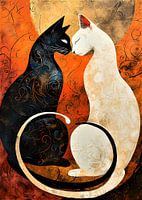 Ying-Yang Schwarz-Weiß-Katzen Wandkunst