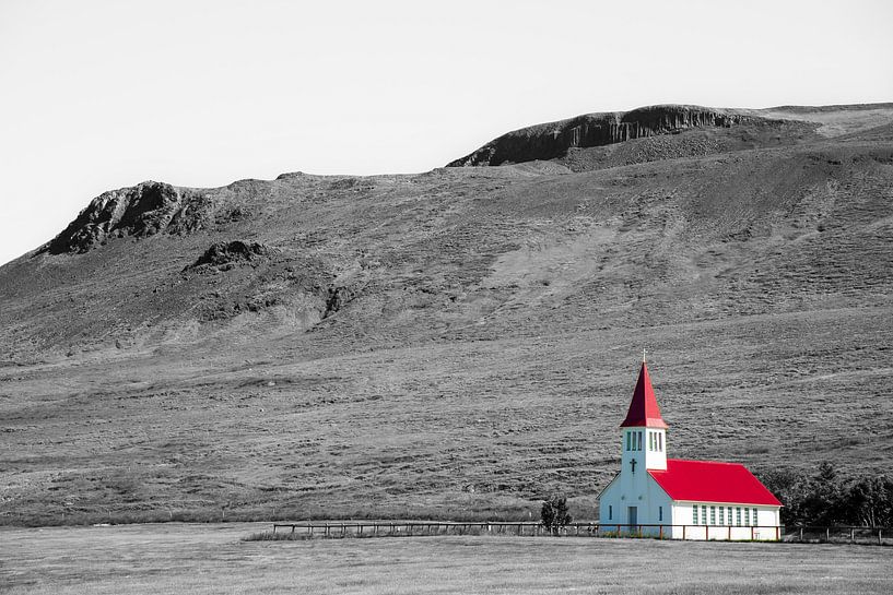 rot-weiße Holzkirche, Island von Jan Fritz