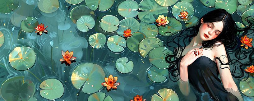 Whispered Secrets in Blue Depths van Abstract Schilderij