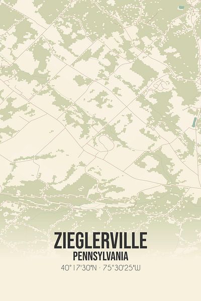 Carte ancienne de Zieglerville (Pennsylvanie), USA. par Affiches de lieux