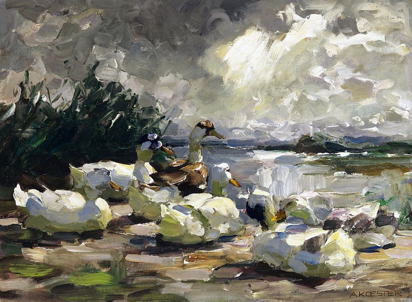 Enten am Ufer (schöne Wolkenstimmung), ALEXANDER KOESTER, 1914 von Atelier Liesjes