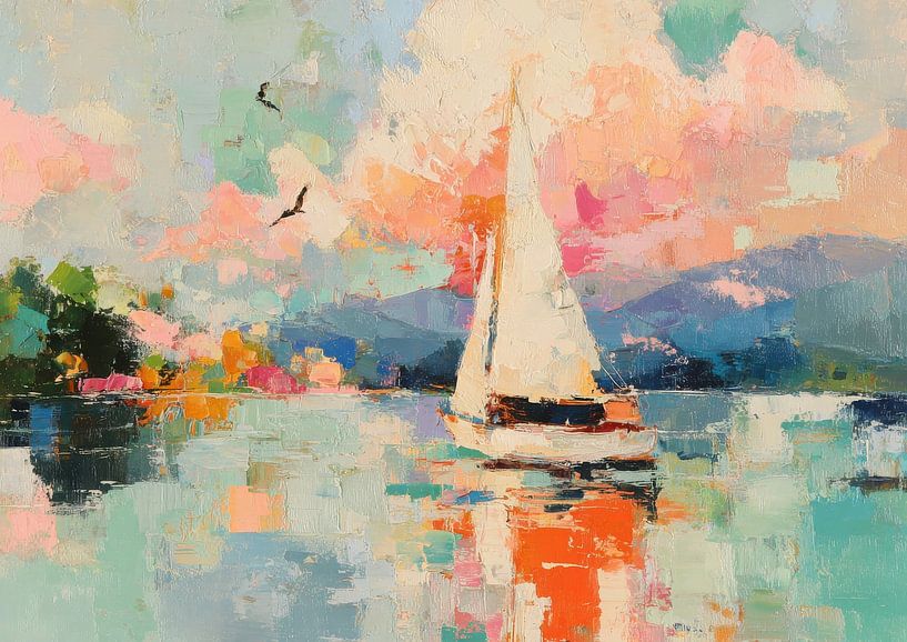 Segelboot auf dem See – Impressionistische Kunst von Niklas Maximilian