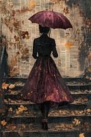 Frau mit Regenschirm im Herbst - nostalgisches und verträumtes Bild