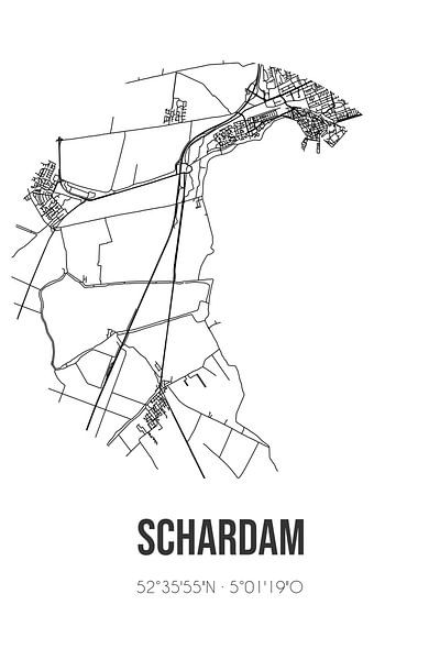 Schardam (Noord-Holland) | Carte | Noir et blanc par Affiches de lieux