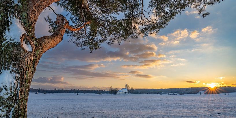 Sunset in wintry Raisting by Denis Feiner