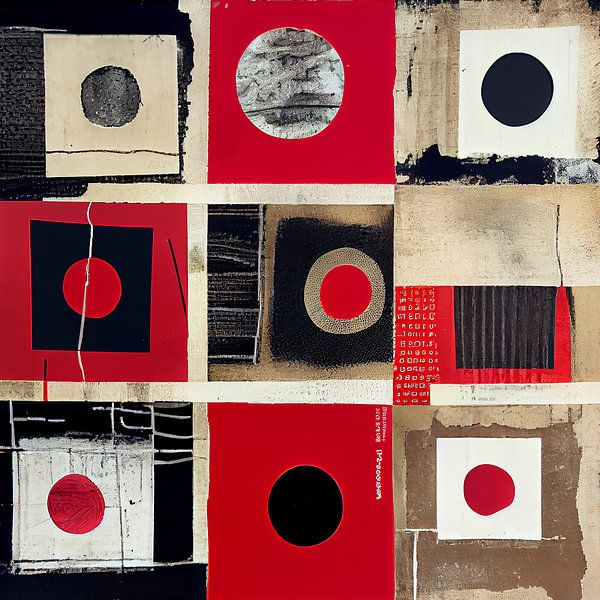 Beige und Schwarztöne: Abstrakte Kunst mit runden und quadratischen Formen von Color Square