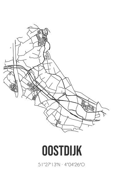 Oostdijk (Zeeland) | Carte | Noir et blanc par Affiches de lieux