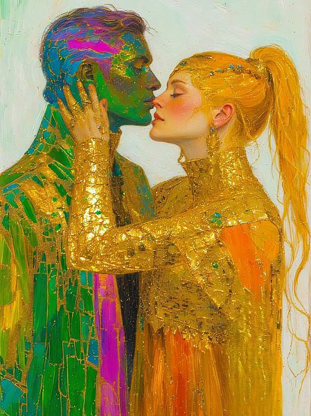 Goldene Umarmung – Mosaik der Liebe von A.D. Digital ART