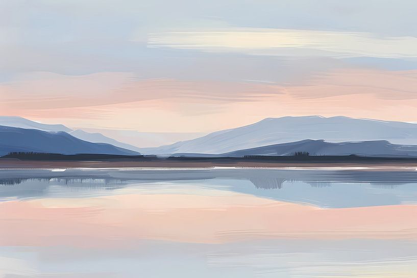 Digital art serene mountain landscape sunset by Art & Soul Creations