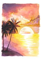 In love with a beautiful Caribbean sunset in watercolour technique