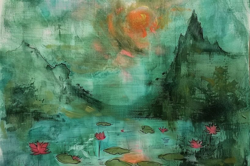 Grün-Rot Abstrakt – Poetisches Naturgemälde von BowiScapes Abstrakt und digitale Kunst