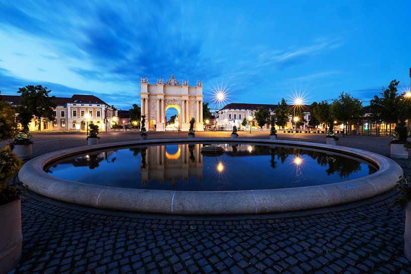 Potsdam Brandenburg Gate and Luisenplatz at blue hour by Frank Herrmann
