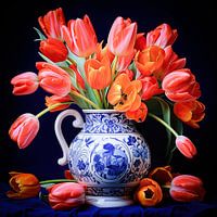 Nature morte aux tulipes rouge vif