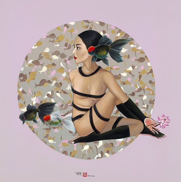 Fish Godess Pink background by Waterside Studio